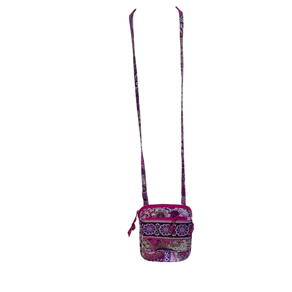 Vera Bradley Pink Purple Paisley Quilted Cotton Mini Crossbody Bag Travel Purse